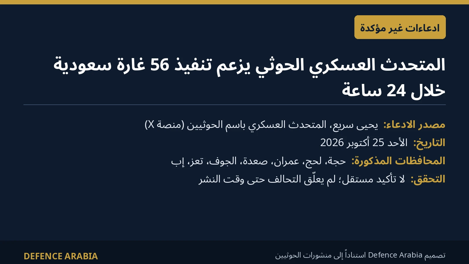ادعاءات حوثية: 56 غارة سعودية خلال 24 ساعة على 7 محافظات يمنية وضربات لتعزيزات جنوب مأرب