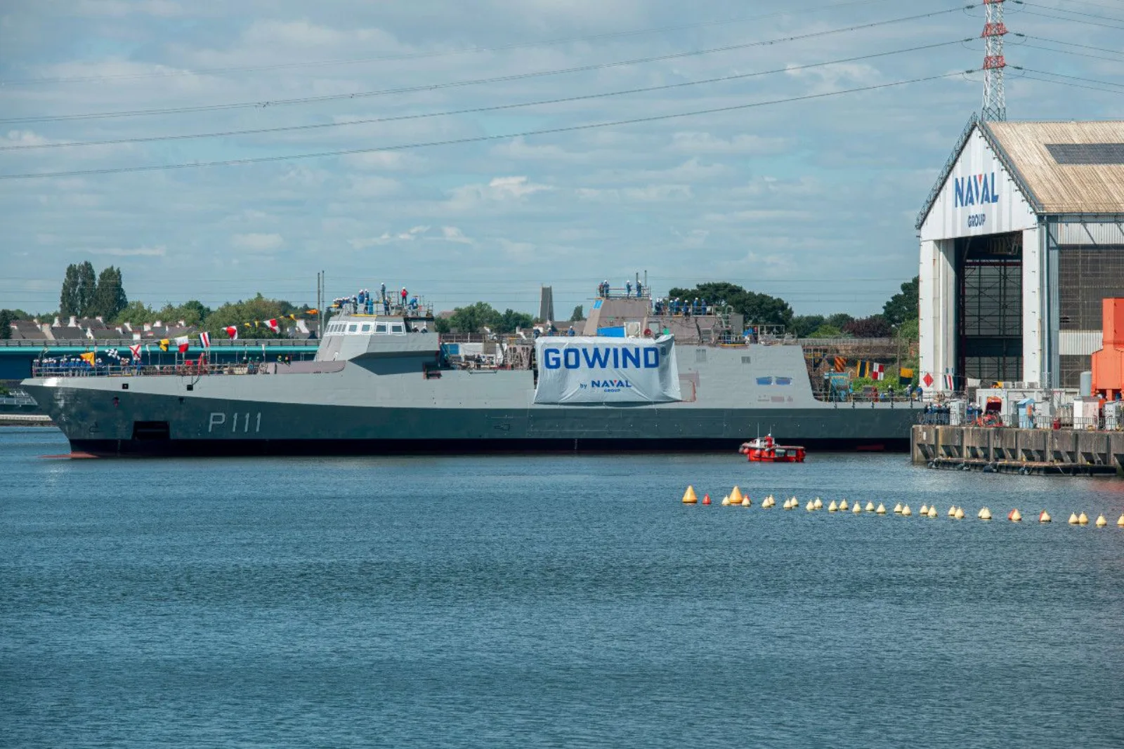 مراسم إنزال كورفيت Gowind إلى الماء في أحد أحواض شركة نافال غروب الفرنسية