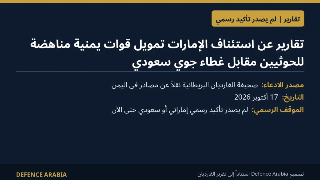 تقارير: الإمارات توافق على استئناف تمويل قوات يمنية مناهضة للحوثيين مقابل غطاء جوي سعودي